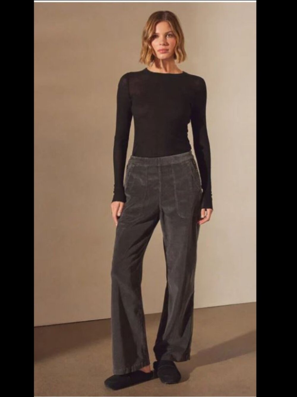 James Perse Soft Corduroy Pant Women's Grey Magma Wide Leg High Rise Size 28 NWT